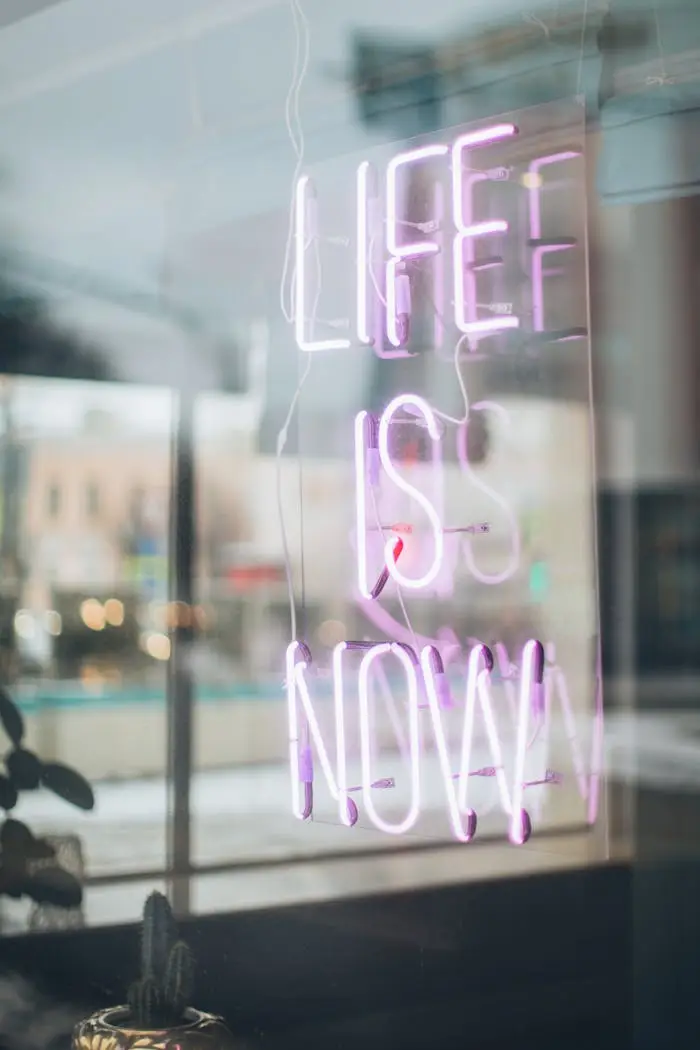 Life is now. - KLS Collective Therapy Group Life Is Now Neon Signage for contact page on KLS Collective