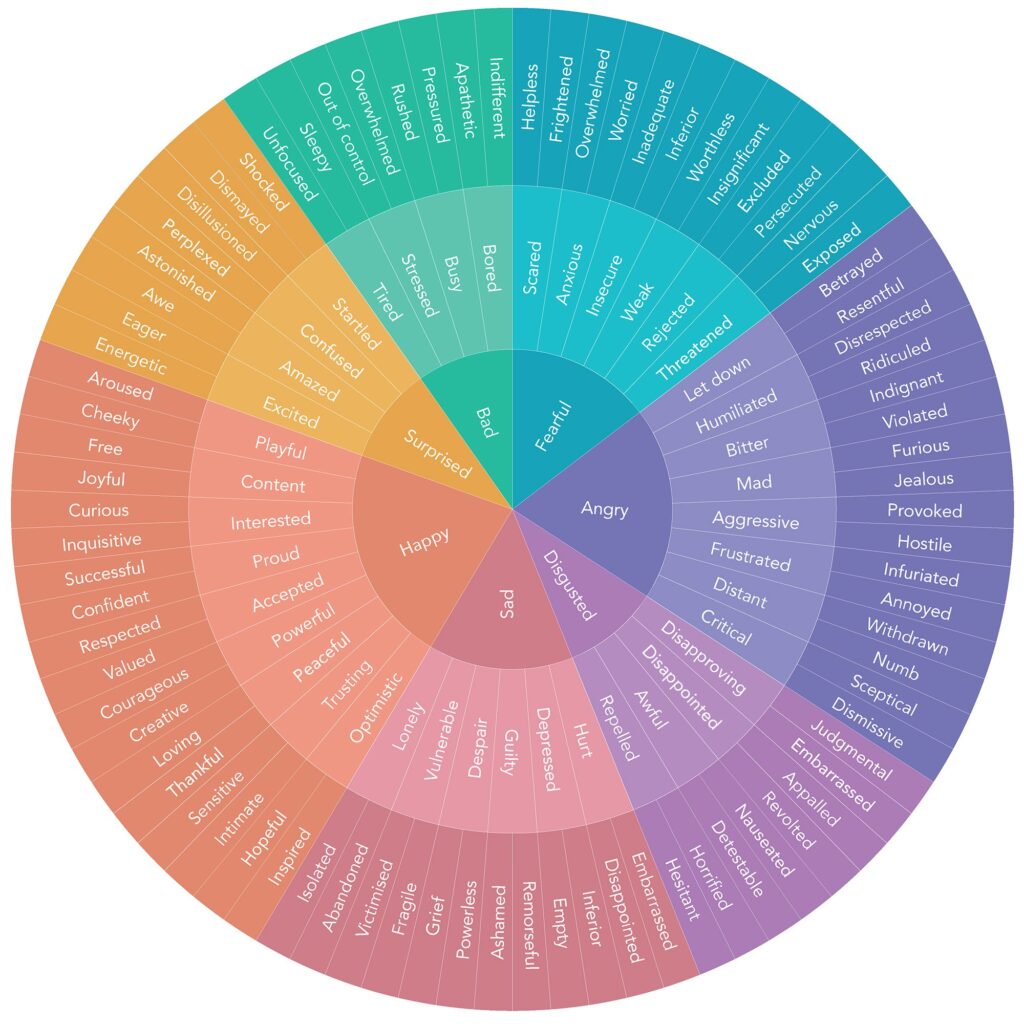 Wheel that lists feelings